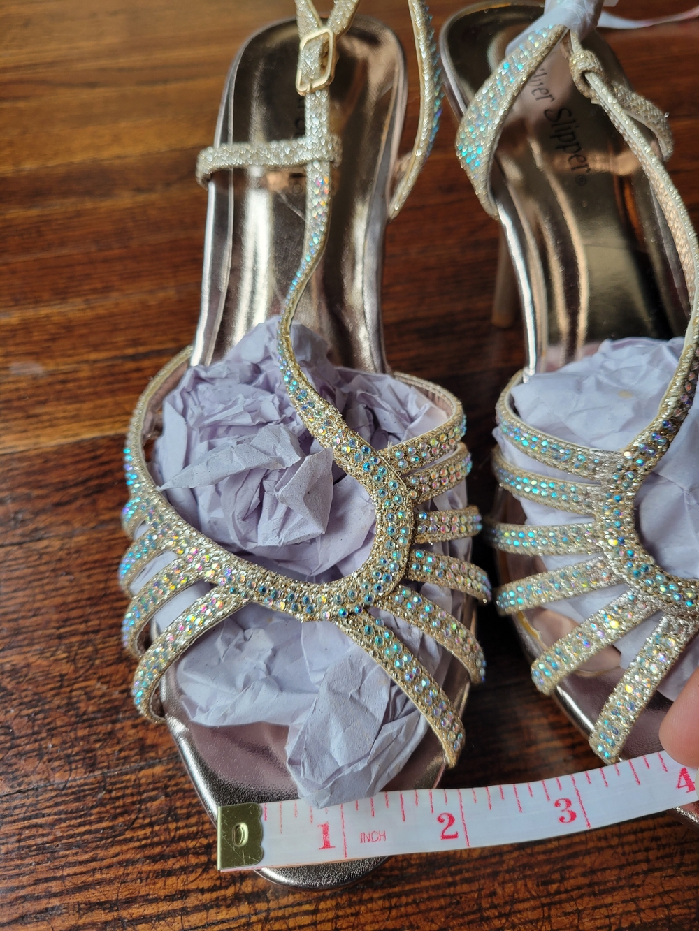 SILVER SLIPPER Cinderella Rhinestones High Heels Pumps Size 8.5 Wedding Church - Picture 14 of 16